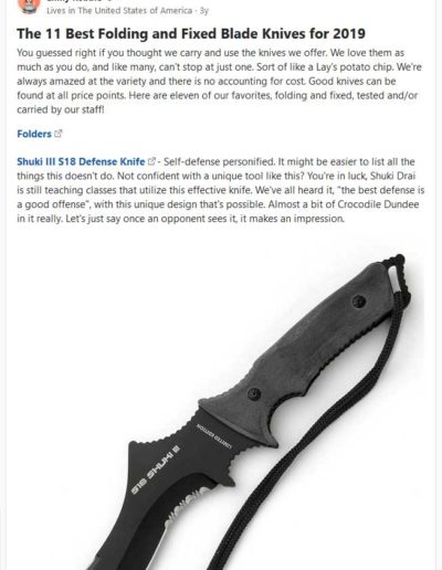 Shuki III featured as the 11 best folding and fixed blade knives